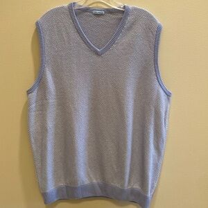 Malo Cashmere V Neck Knit Sweater Vest Fine Basketweave Blue Made in Italy L